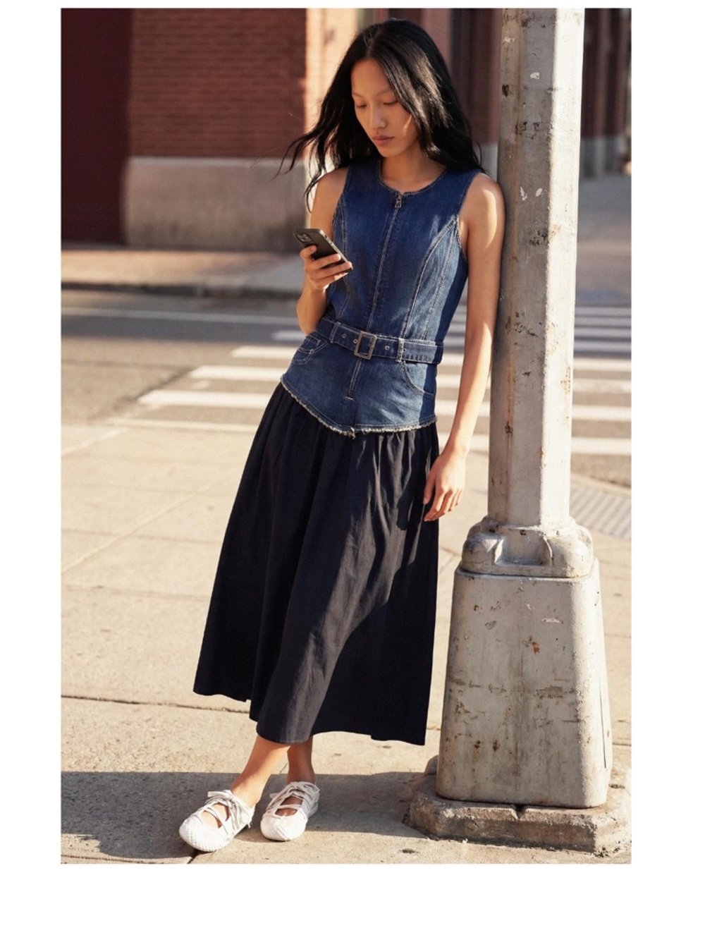 Desigual Blue Denim Bodice with Black Maxi Skirt